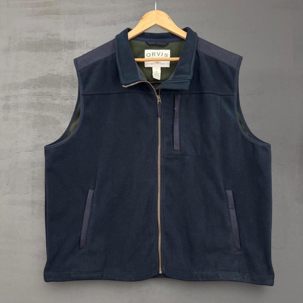 Orvis Fleece Vest Heavyweight Navy Blue Full Zip Outdoor Gorpcore XXL